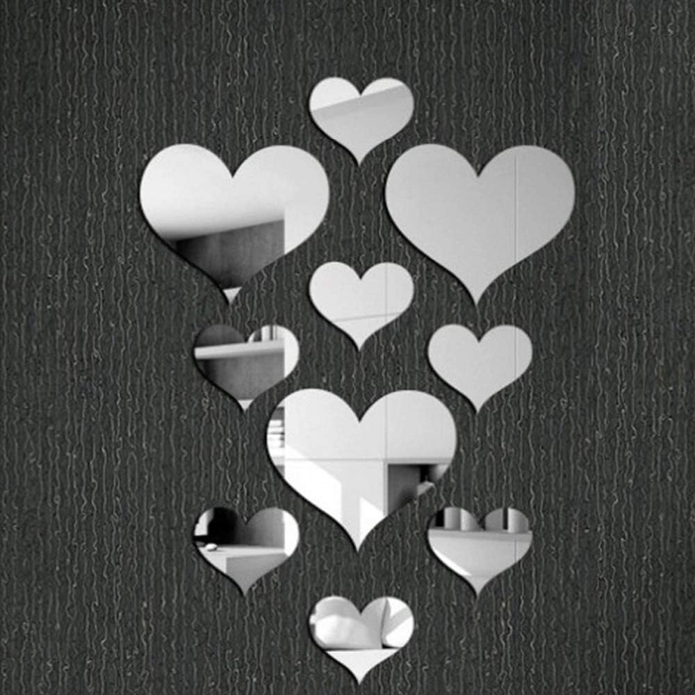 Mirror Wall Stickers, 3D Crystal Love Heart Acrylic DIY Art Wall Decals Home Living Room Bathroom TV Background Decor (Silver) - Image 3