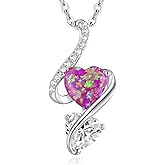LOUISA SECRET 925 Sterling Silver Opal Birthstone Necklace, Unique Tiny Double Heart Pendant Jewelry, Engraved with "S925 I Love You" Best Birthday Gift for Women Wife Girlfriend Mom Her, Christmas Day Valentine's Day Anniversary Mother's Day