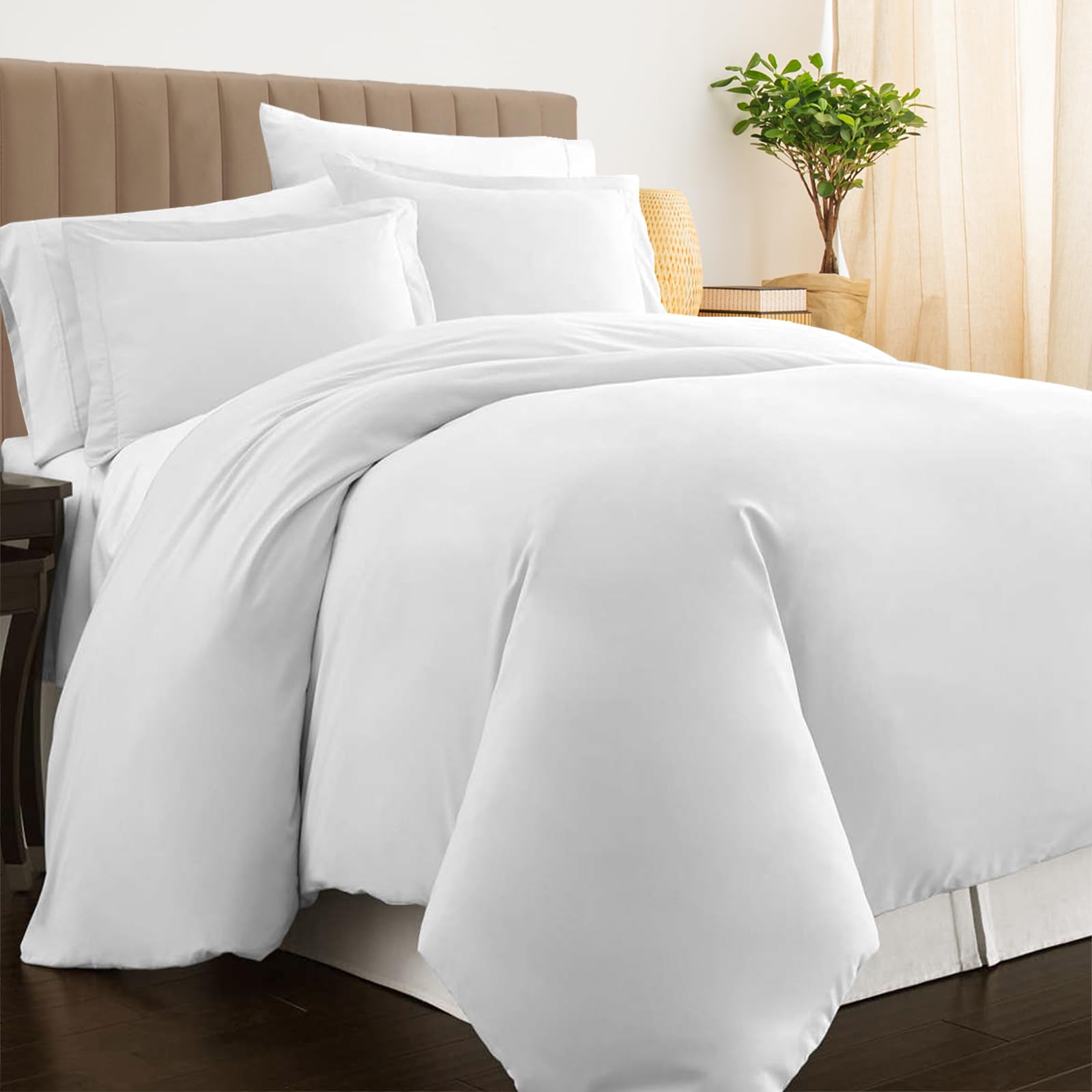 Pizuna Luxurios Cotton Double Duvet Cover Set White, 800 Thread Count 100% Long Staple Cotton Double Size Duvet Cover 200x200cm, Soft Sateen Quilt Cover with Button Closure (Double Duvet Cover)