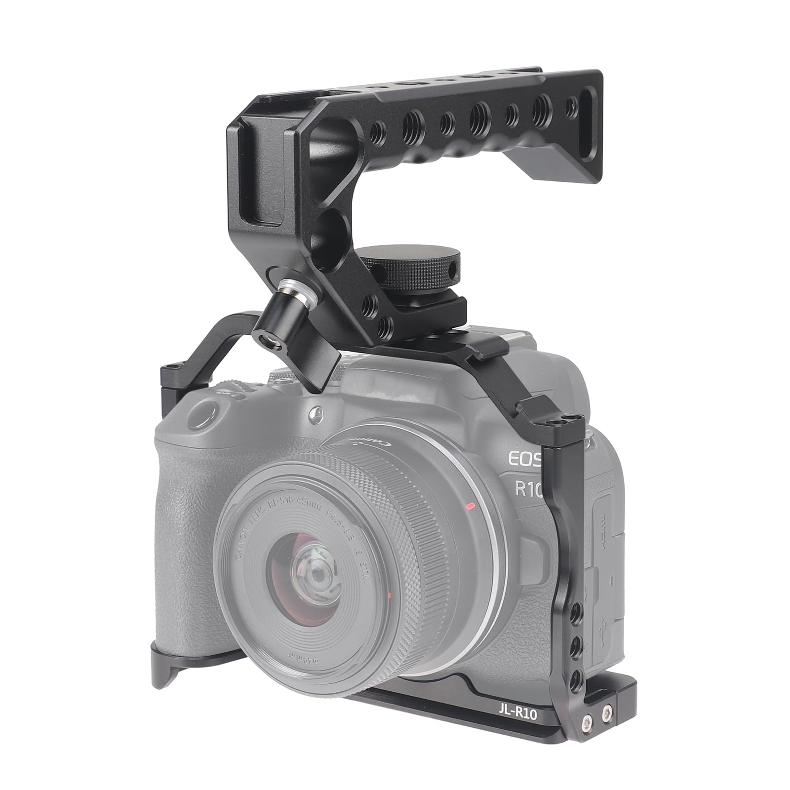 FOTGA Camera Cage + Top Handle Grip KIT for Canon EOS R10 Mirrorless Vlogging Camera, Aluminium Video Stabilizer Rig with NATO Rail, Cold Shoe, 1/4"-20 Screw Mount, 3/8"-16 Locating Pins for Arri Grip