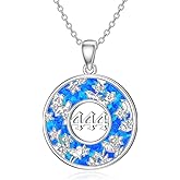 PROESS Angel Number Necklace for Women Lover Mother Sterling Silver 444 Necklace with Blue Opal Flower Pendant Jewelry Gifts