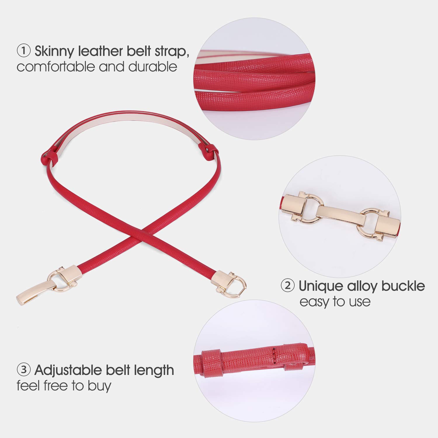 Women Skinny Leather Belt for Dress Adjustable Ladies Girls Thin Waist Belt with 6 Colors by WHIPPY