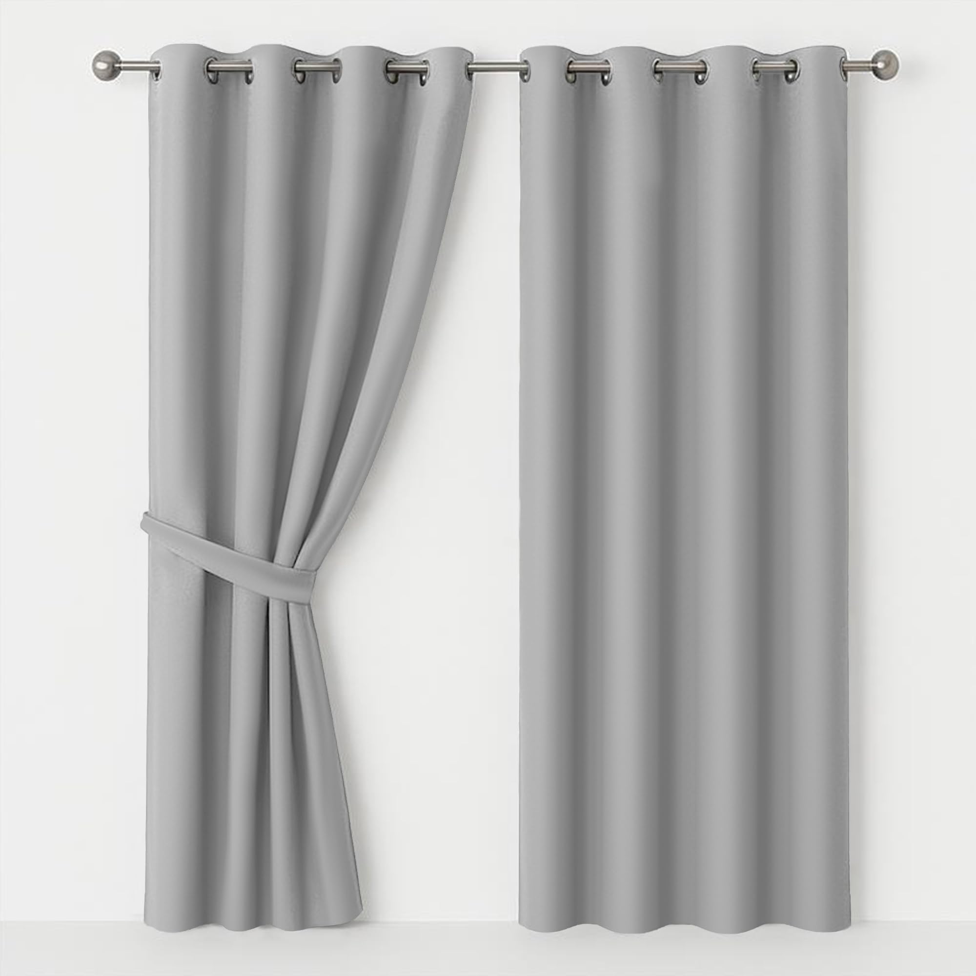 AMEHA Blackout Eyelet Curtains for Bedroom Light Grey Black Out Curtains Thermal Insulated Ring Top Window Treatment Curtain 46 X 54 Inch 2 Panels Tiebacks… — image 1