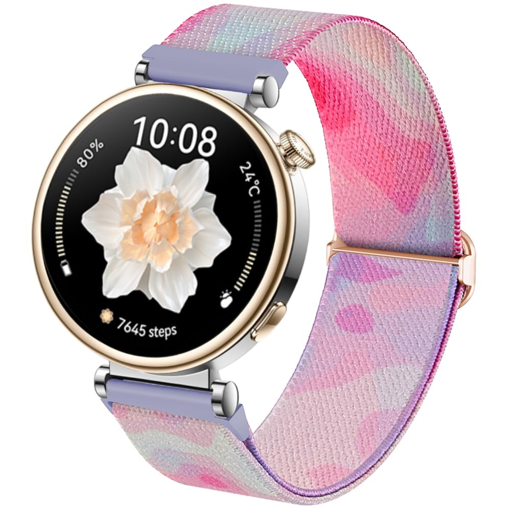 DEALELE Strap Compatible with Huawei Watch GT4 41mm / Garmin Venu 3S / 2S / Forerunner 265S / Fossil Women's Gen 6, 18mm Colored Elastic Nylon Loop Replacement Bands for Women Men, Blue purple fluid