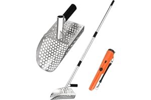 A PEERLESS SHOVEL Metal Detector Sand Shovel - Stainless Steel Beach Metal Detecting Shovel with 10mm Holes, Ideal for Metal Detecting Treasure, Beach sifting, Excavation Tools (a26)