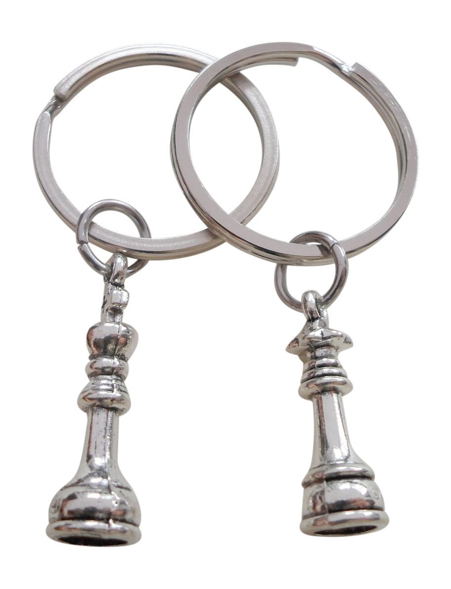 Small Chess Piece Charm Keychains, King and Queen Set - Couples Keychain Set