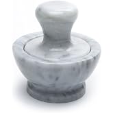 Fox Run Marble Mortar and Pestle Set, White, Small 4" Pestle and Mortar | Grind Herbs, Spices &amp; Medicine | Mini Mortar &amp; Pestle | Beautiful White Natural Marble | Cooking Gadget | Improves Flavors