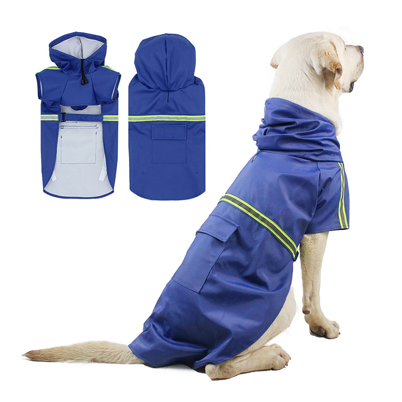 PETCUTE Dog Raincoat - Waterproof Coat with Hood, Collar & Harness Hole, Adjustable Jacket for Medium Large Dogs