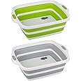2 Pack Collapsible Cutting Board, Foldable Dish Tub with Draining Hole, Portable Chopping Board with Colander, 3 in 1 Multifunction Camping Sink for Washing Dish, Bowl, Vegetables and Fruit