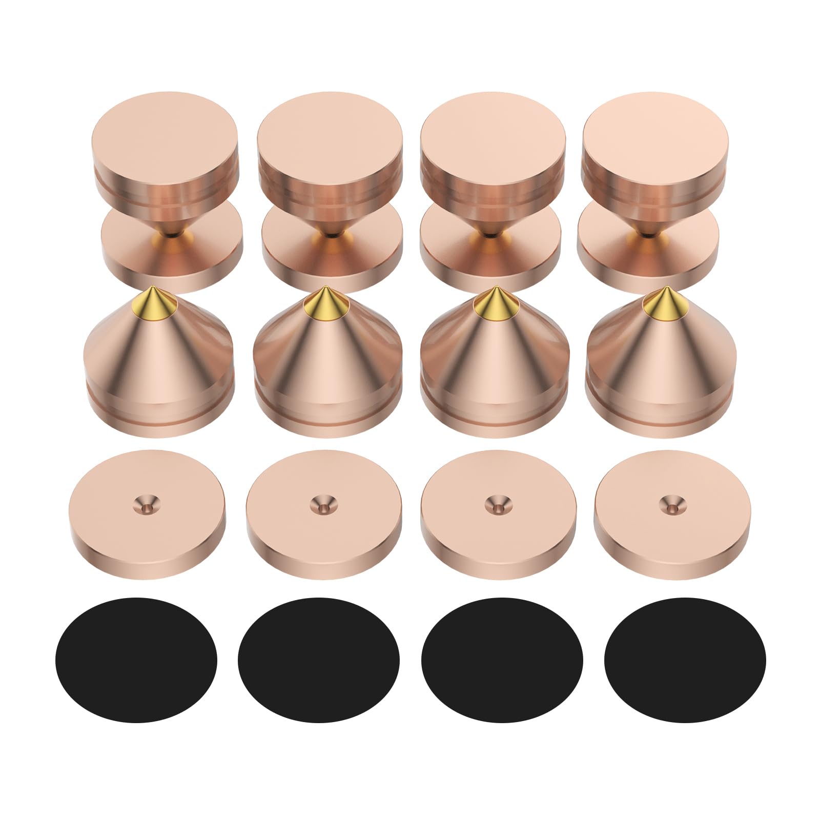 Pack of 8 Speaker Spikes Set, Speaker Stands HiFi Speaker Audio Amplifier DAC CD Insulation Stand Cone Feet Shockproof Base Pad Speaker Feet Made of Aluminium Alloy Spikes (Gold)