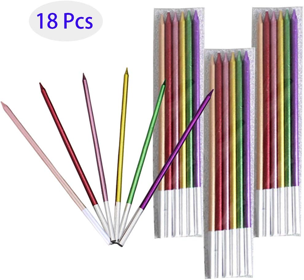 ZERIRA 18 Count Tall Skinny Birthday Cake Candles Metal Pencil Stick Cake Candle for Birthday, Wedding Party and Cake Decoration (Colorful)