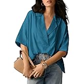 Women Tops Oversized Short Sleeve Blouses Dressy Casual Business Summer Shirts V Neck Textured Trendy Outfits
