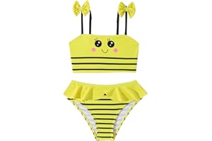 BOVOSHA Girls Bathing Suit for Toddler Swimsuit Baby Bikini Set Bee Stripes Tops Briefs Outfits Swimwear Set
