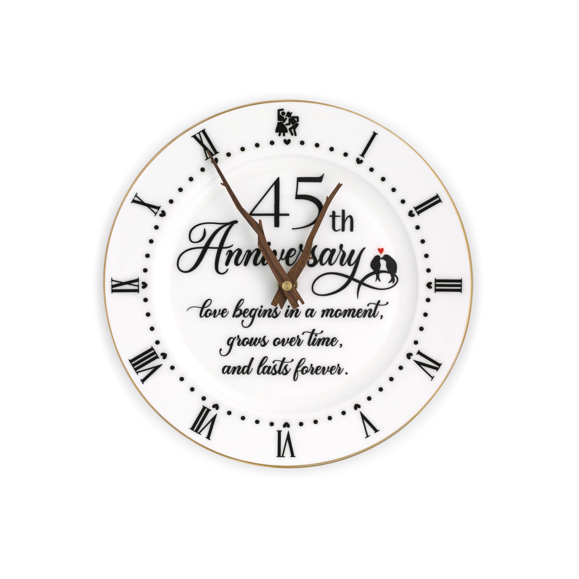 TOBOHU 45th Anniversary Porcelain Clock with Gold Trim, 45 Year Wedding Gifts Idea for Parents, Unique Golden Anniversary decorations for Him, Her, Husband or Wife - 10 inch