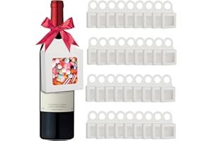 SAYAYA 36 PCS Kraft Paper Wine Bottle Gift Box with Window, Hanging Foldable Empty Bottle Boxes for Gift Packaging, Chocolate Covered Strawberries, Truffles & Home Decoration (White)