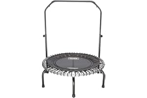 JumpSport Lightweight Folding Fitness Rebounder Trampoline with 39 Inch Handle Bar, 32.5 Inch Jumping Surface, and 6 Adjustable Height Settings, Black