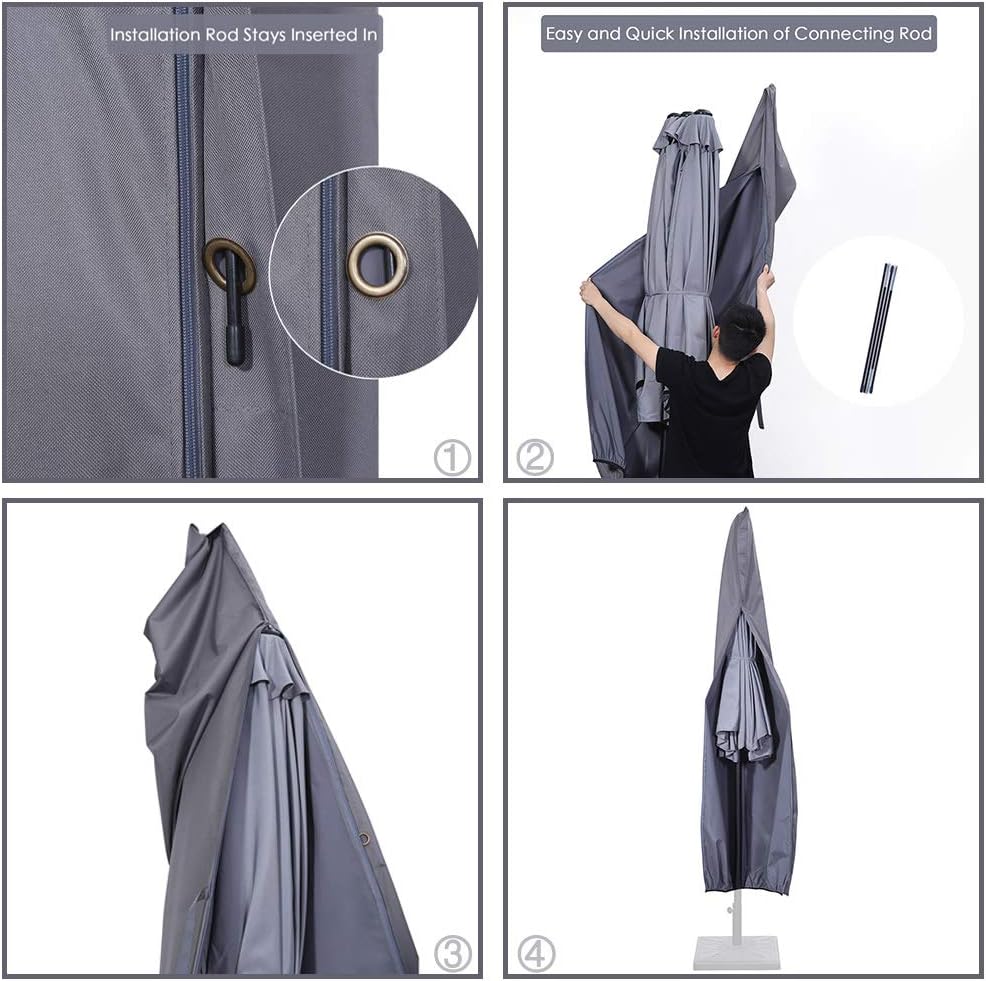 SUPERJARE Updated Patio Umbrella Cover with Rod for 7 to 11 Ft Umbrellas & 15 Ft Double-Sided Umbrellas, 600D Protective Waterproof Cover with Zipper, Gray: Kitchen & Dining