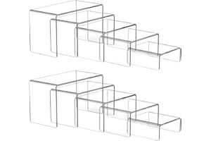 Ouskr Acrylic Risers for Display, 10 Pcs Acrylic Display Riser, Clear Display Stands for Shelf Dessert Cupcake Candy Food Tabletop Collectibles Product Bar Action Figure Jewelry Showcase (3-4-5-6 In)