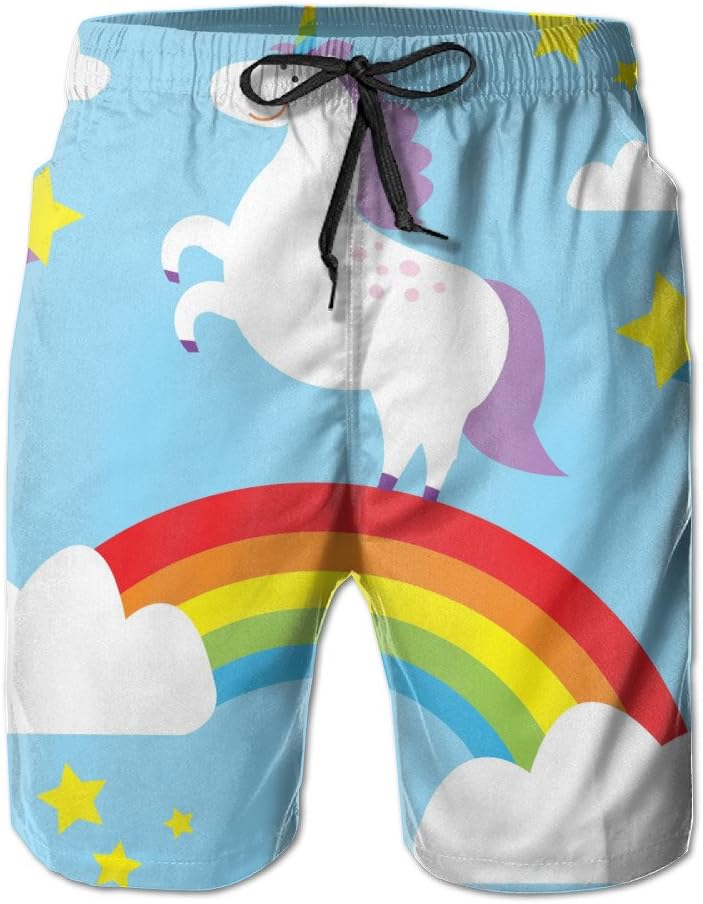 Cute Rainbow Unicorn Cool Men's Swimwear Beach Trunks