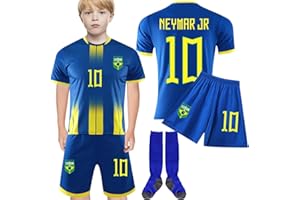 ELTONYA Brazil Soccer Jersey+Shorts for Boy Kids Ney-Marrj #10 World Cup HOM/Awy Football Jersey Kit Youth Sports Team Shirt