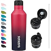 BJPKPK Insulated Water Bottle With Straw 25oz Stainless Steel Water Bottles With 2 Lids And Carry Handle Reusable Travel Metal Thermal Flask,Charming Black Red