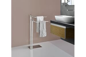 KB Designs Freestanding Double Racks Bathroom Accessories Towel Holder Stand on Floor, Chrome