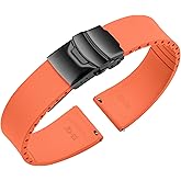 ULLCHRO Fluororubber Watch Strap - Fast Release Cut-to-Size 18mm 19mm 20mm 21mm 22mm FKM Rubber Watch Band with Buckle Soft Universal Waterproof Replacement Band Strap for Men Women