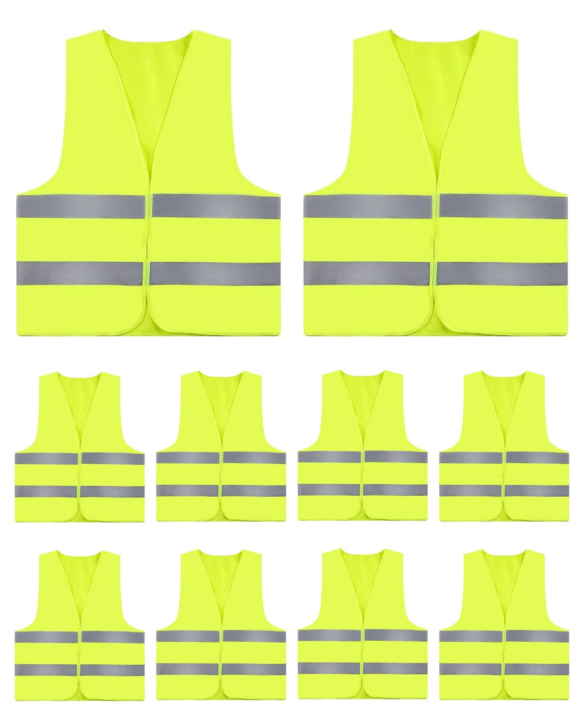 ZephyrCraft 10Pcs Hi Vis Vests, High Visibility Safety Security Vests, High Vis Jacket with 2 Reflective Strips for Traffic Work Cycling Running Road Construction