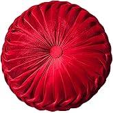 Teieas Round Throw Pillow Velvet Home Decoration Pleated Round Pillow Cushion for Couch Chair Bed Car Red