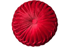 Teieas Round Throw Pillow Velvet Home Decoration Pleated Round Pillow Cushion for Couch Chair Bed Car Red