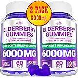 (2 Pack | 120 Gummies) Organic Elderberry Gummies for Adults Kids Toddlers with Vitamin C & Zinc - Herbal Supplement for Immune Support, Skin Health - Powerful Antioxidant | Vegan - Made in USA