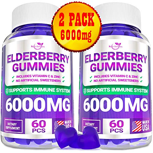 (2 Pack | 120 Gummies) Elderberry Gummies for Adults Kids Toddlers with Vitamin C & Zinc - Herbal Supplement for Immune Support, Skin Health - Powerful Antioxidant | Vegan - Made in USA
