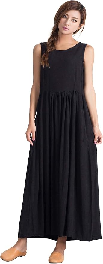 Sellse Women's Cotton Linen Maxi Dress Loose Sleeveless with Pockets: Amazon.ca: Clothing 
