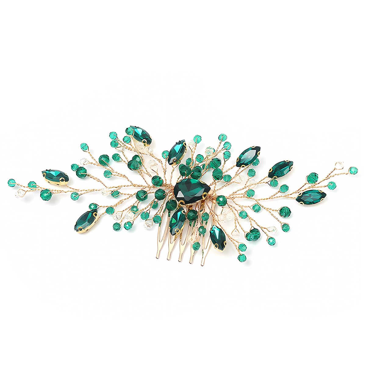 FDCGAS 1pcs Green Crystal Bridal Hair Comb Golden Vine Leaf Hair Accessories Green Rhinestone Flower Bride Crystal Hair Accessories