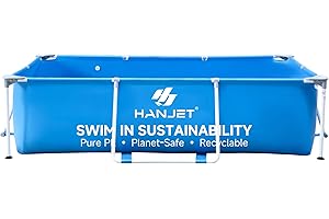 Hanjet 10ft x 6.5ft x 29.5in Large Rectangle Above Ground Pool for Kids, Swimming Pool Set for Backyard, Odor-Free Non-Toxic Material, Easy Clean Design with Reinforced Steel Frame