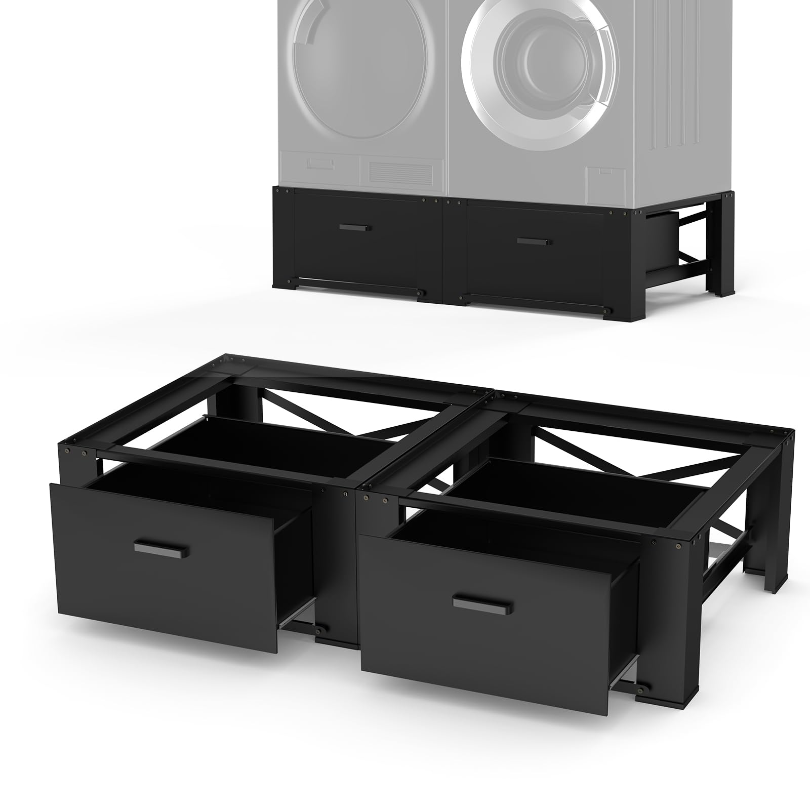 Photo 1 of SKM 29" Washer & Dryer Pedestals with Drawer - 2 Pack Laundry Stand Raiser, 14.3" Height, Steel Construction, Black