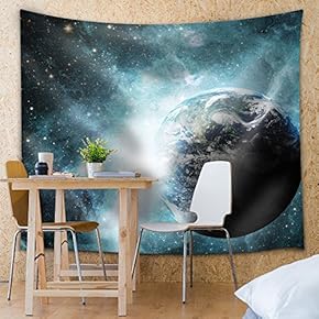 View of Earth and The Galaxies - Fabric Tapestry, Home Decor - 51x60 inches