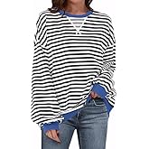 JEKAOYI Womens Stripe Oversized Crewneck Sweatshirts Long Sleeve Pullover Color Block Y2K shirts
