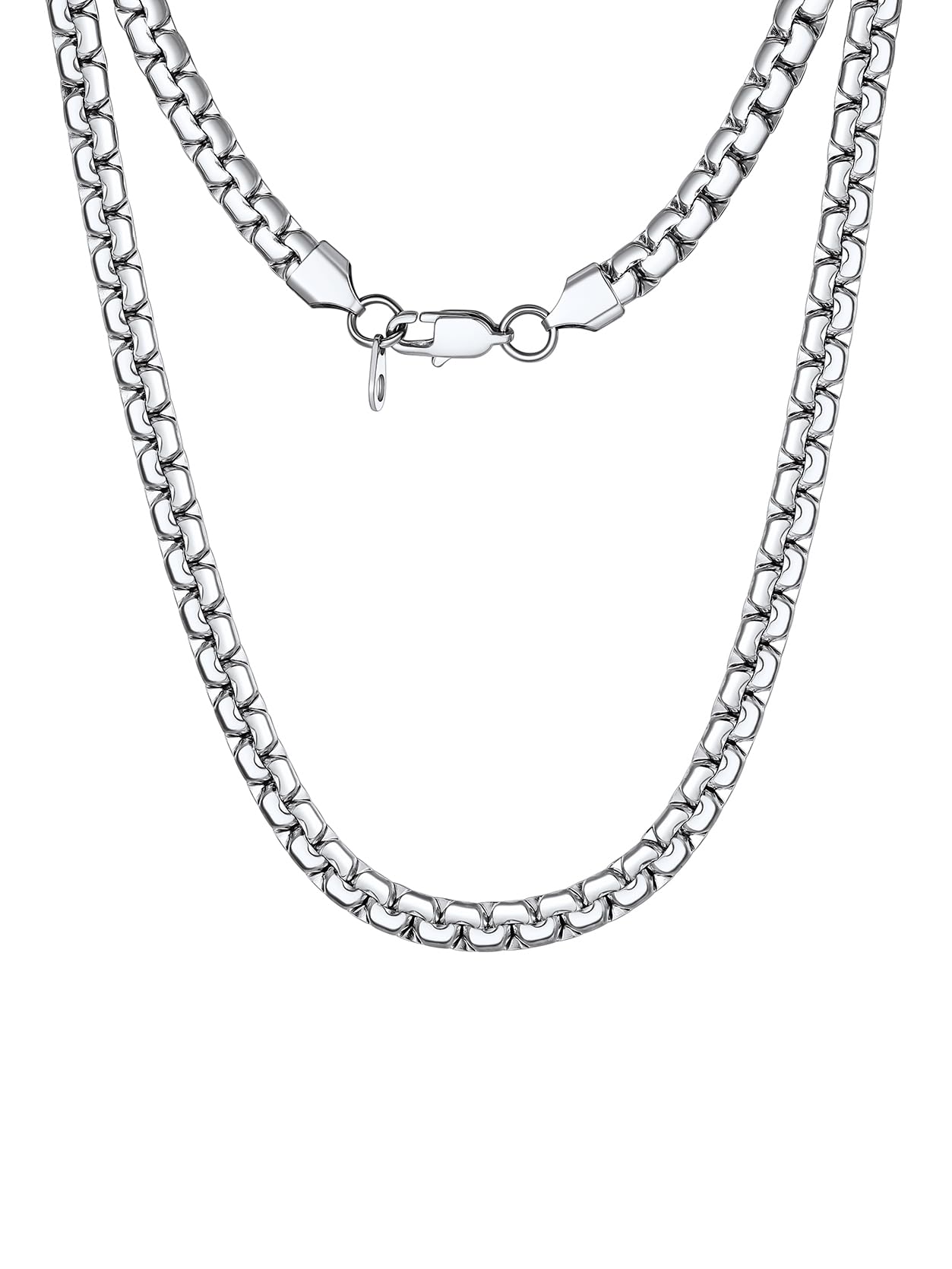 GoldChic Mens Box Chain Necklace Silver Round Box Link 6MM 14 inches Short Sturdy Stainless Steel Chains Hypoallergenic Men's Necklaces Jewellery Gift