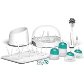 Nanobebe Breastmilk and Silicone Baby Bottle Ultimate Set Gen 2, 5oz and 9oz - with Sterilizer, Drying Rack, Anti-Colic Nipples, Pacifiers, and Warmer - Teal/Grey