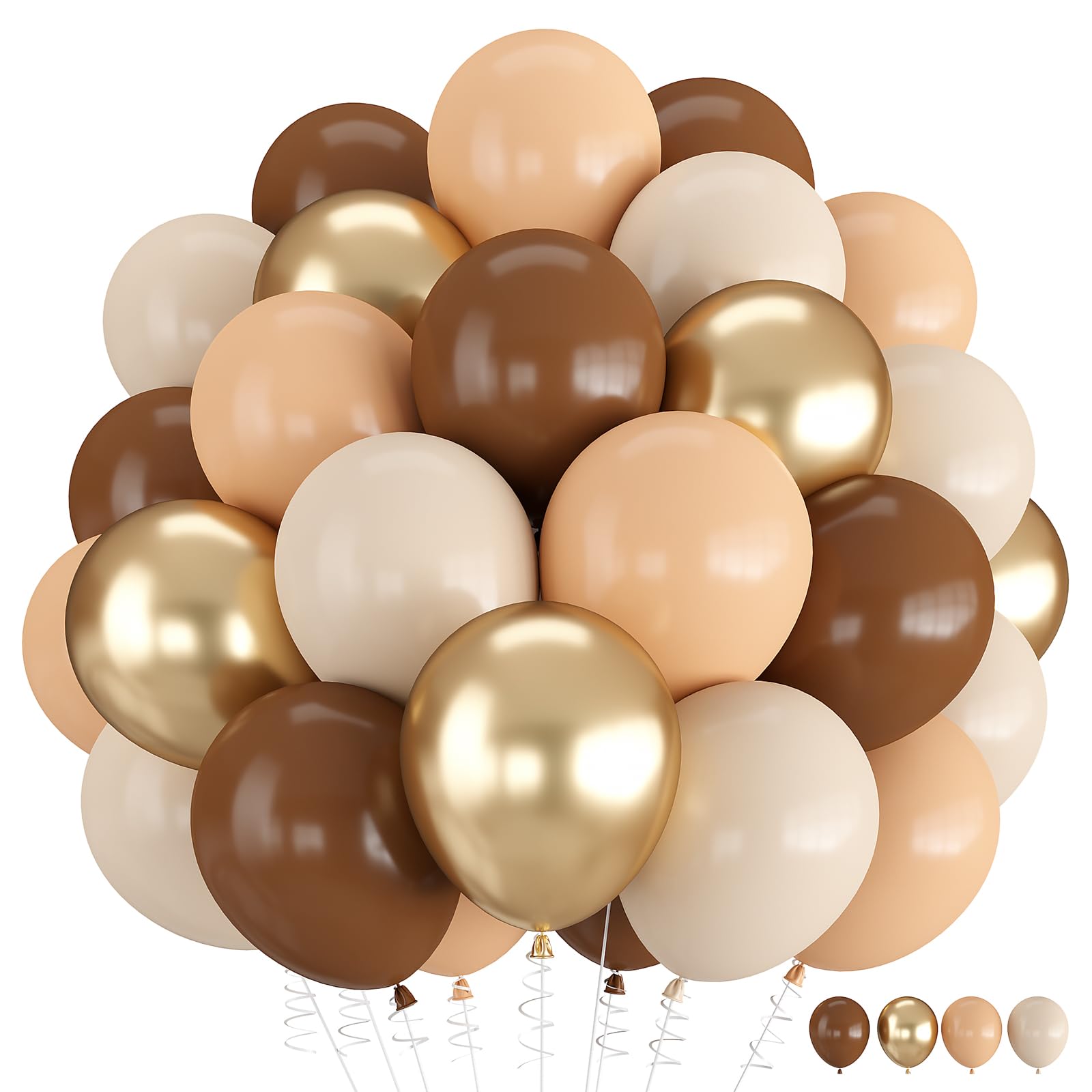 Balloon Brown Apricot, 60PCS 12 Inches Retro Coffee Brown Beige Balloon Sand White Gold Metallic Balloons with Ribbons for Boho Birthday Jungle Party Decorations