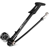 Giyo High Pressure Shock Pump, (300 PSI Max) for Fork &amp; Rear Suspension, Lever Lock on Nozzle No Air Loss (Black)