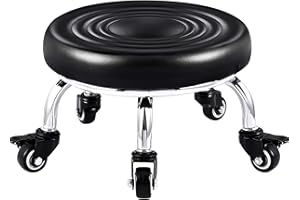 Lorvain Low Stool with Wheels, Roller Seat Short Rolling Stools with Universal Swivel Caster Wheels Leather Little Low Small Stools on Wheels for Home Garage to sit on- Black