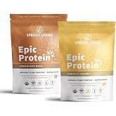 Sprout Living Epic Protein Bundle - Chocolate Maca &amp; Vanilla Lucuma (20g Organic Plant-Based Protein Powder, Vegan, Gluten Free, Superfoods) | 1lb, 12 Servings