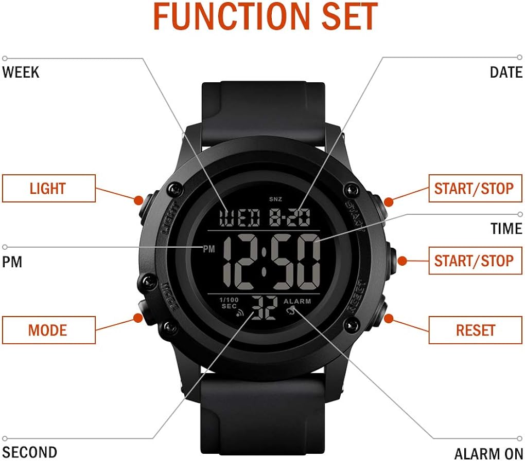 Men's Digital Sports Watch Large Face Waterproof Wrist Watches for Men with Stopwatch Alarm LED Back Light: Watches