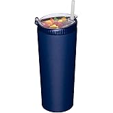 JIVILILM Snack tumbler with lid and straw, stainless steel insulated 2-in-1 travel coffee mug, water bottle with snack cup (Navy Blue, 22, ounces)