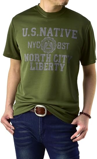 Amazon フラグオンクルー Flag On Crew 吸汗速乾 Tシャツ メンズ アメカジ ミリタリー 半袖 カットソー D1j M A柄カーキ Tシャツ カットソー 通販