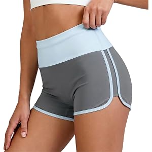 Dolphin Hem Workout Shorts for Women High Waist Contrast Trim | Smooth stretch fabric, foldover waistband, curved hem, sporty