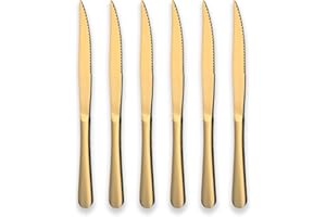 Berglander Titanium Gold Plated Stainless Steel Steak Knives Golden Color Steak Knife Heavy Duty Steak Knife for Chefs Great 