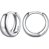 ChicSilver Small Chunky Hoop Earrings White Gold Plated Silver Thick Huggie Hoop Earrings for Women Hypoallergenic Lightweight (with Gift Box)